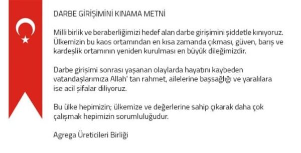 Milli birlik ve beraberliğimizi hedef alan darbe girişimini şiddetle kınıyoruz